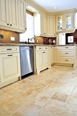 Ceramic tile floor in a modern luxury kitchen